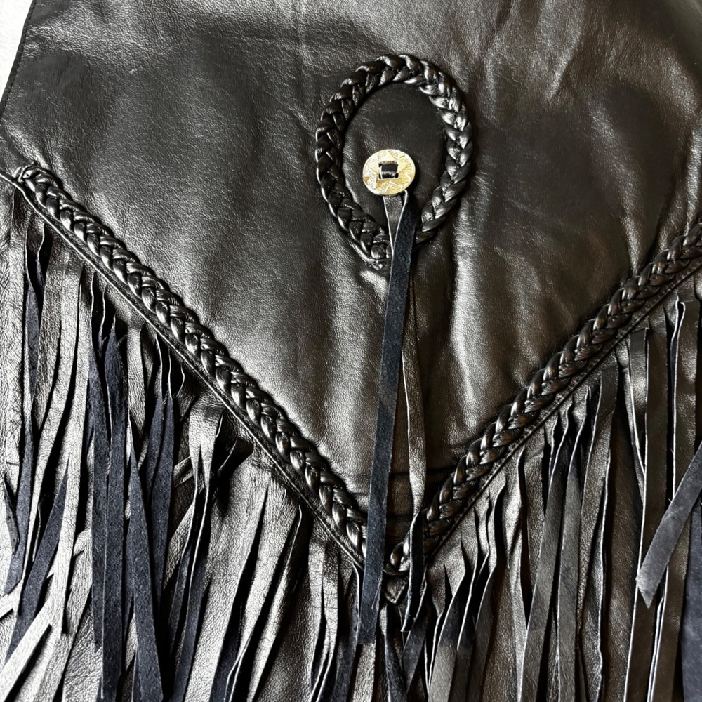 Diamond Plate Leather Fringe Vest Biker Western Festival Lacing XL Concho - Picture 7 of 12